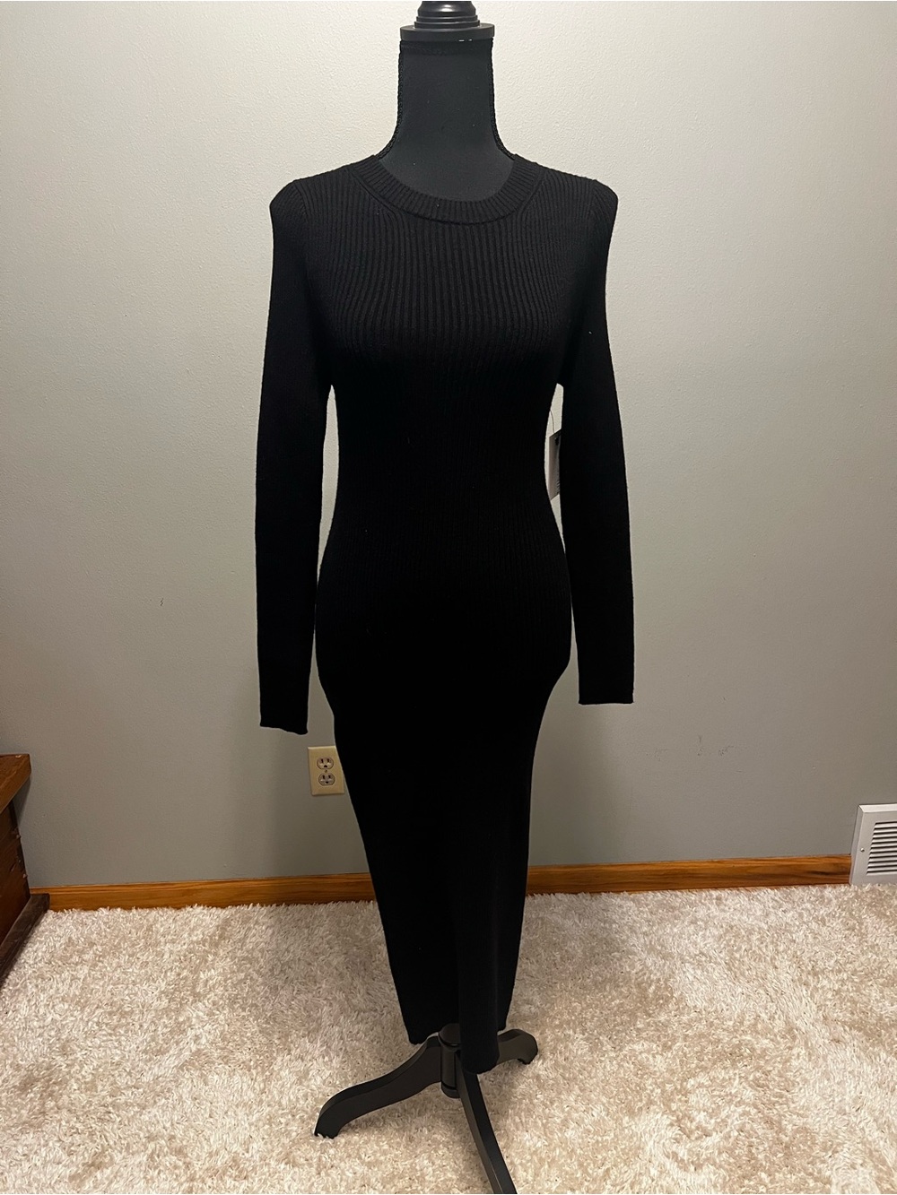 Nine West Black Ribbed Midi Sweater Dress
